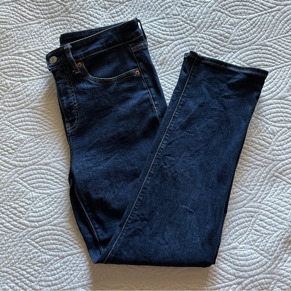 GAP Denim - GAP High Rise Classic Straight Jeans, Dark Indigo, 28 Petite